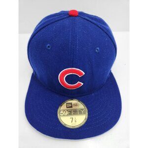 Chicago Cubs Fitted Hat Blue New Era 59Fifty Size 7 1/8 MLB Authentic Collection